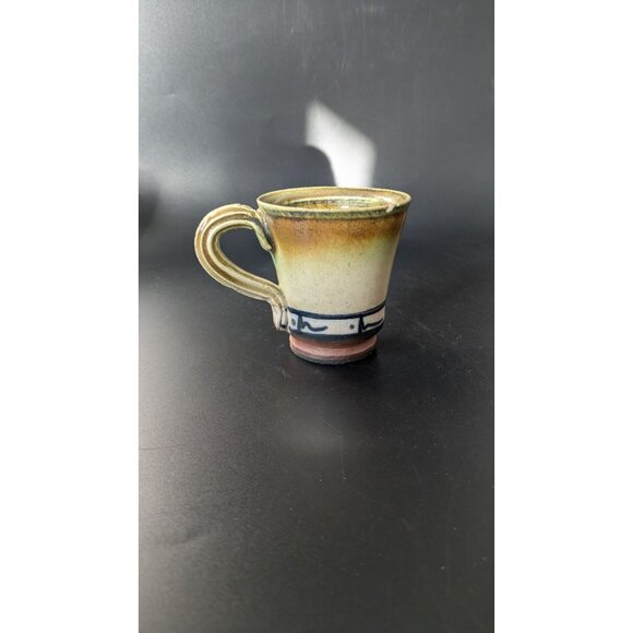 Studio Artisan Pottery Coffee Mug Green and Brown Glaze Line Accent Cup Rustic - Picture 3 of 10